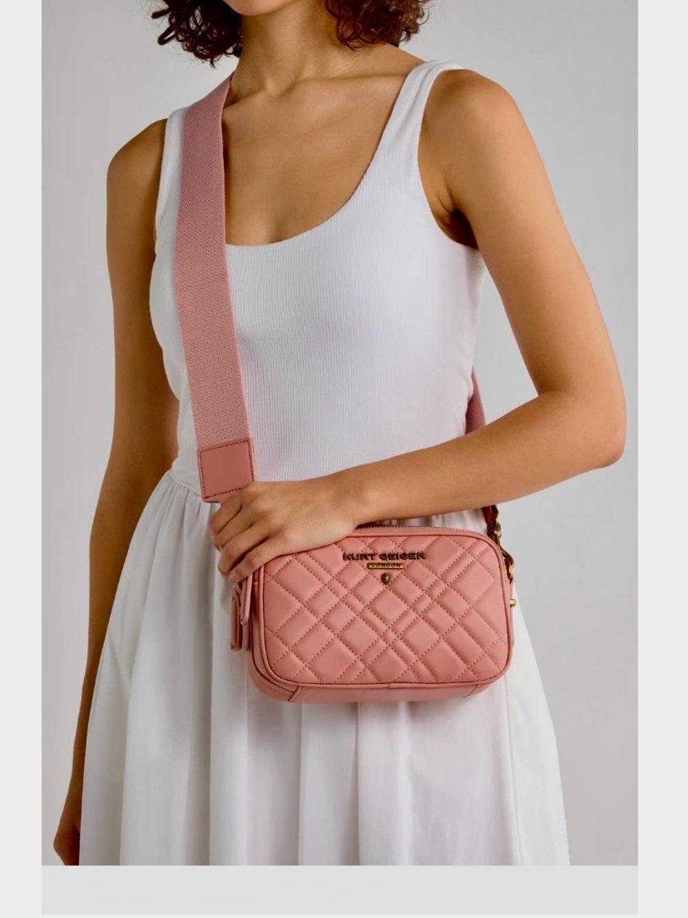 Kurt Geiger Pink Quilted Leather Crossbody Camera Bag
